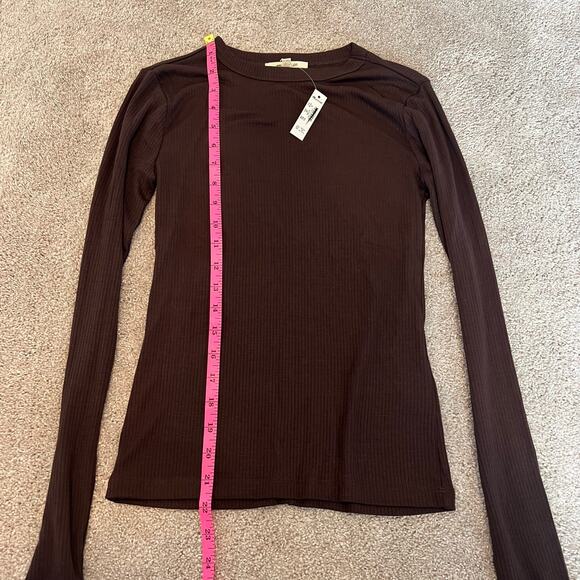 NWT Madewell Women's Brown Ribbed Basic Longsleeve Top Size XS - Picture 4 of 9